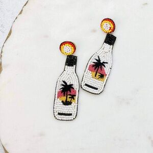 White Rum Seed Beaded Dangle Earrings